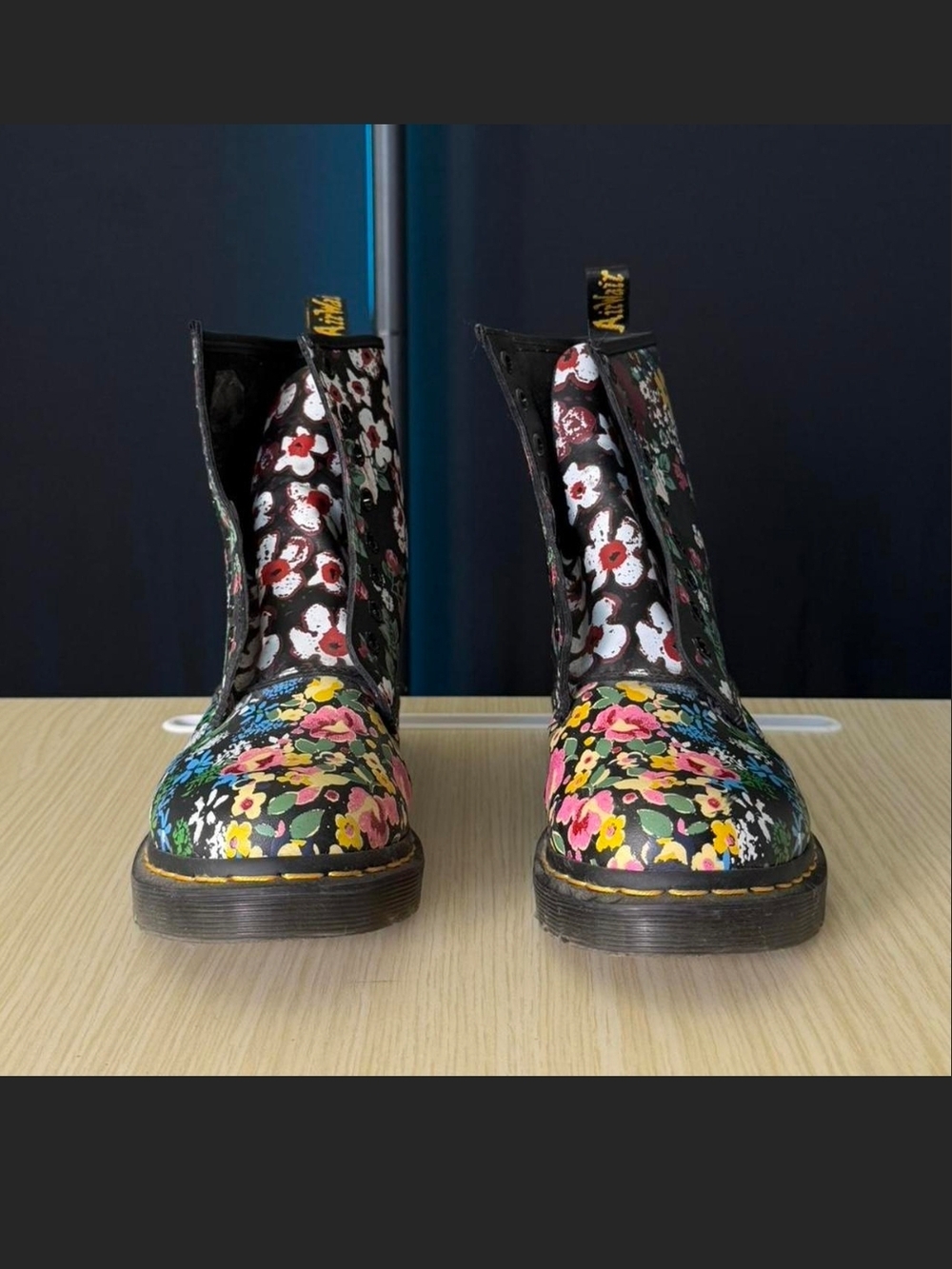 Dr. Martens Leather Black Floral Lace-Up Boots